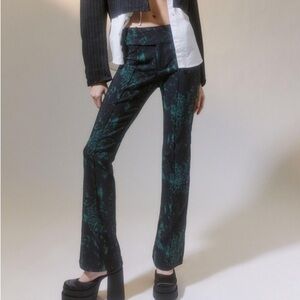 NWT Urban Outfitters 4 Toni Flare Print Green Black Trippy High Waist Trousers